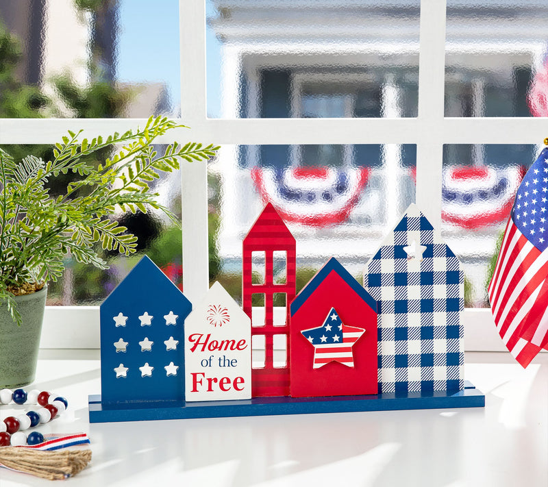 Glitzhome 16" Wooden Patriotic Americana HouseTable Topper — View 6