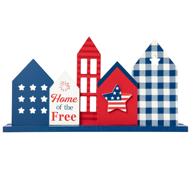 Glitzhome 16" Wooden Patriotic Americana HouseTable Topper — View 3