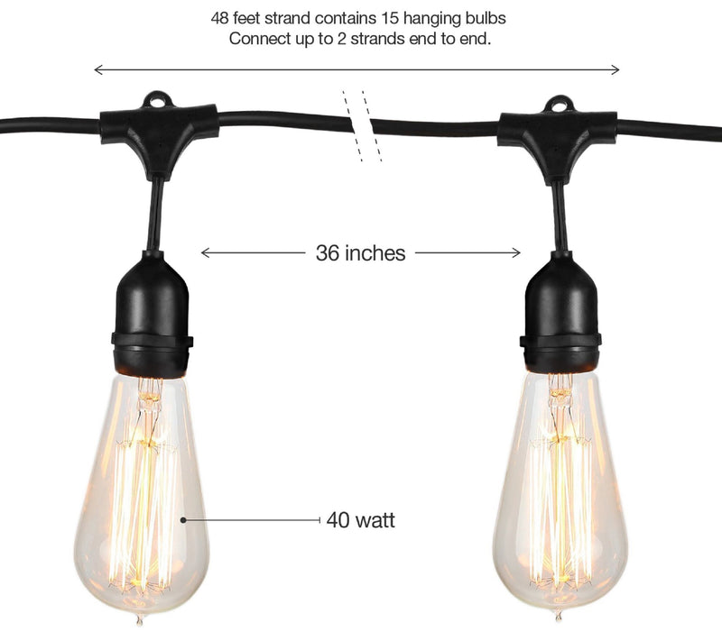 Brightech Ambience Pro Incandescent 40W S19 48' String Lights — View 10