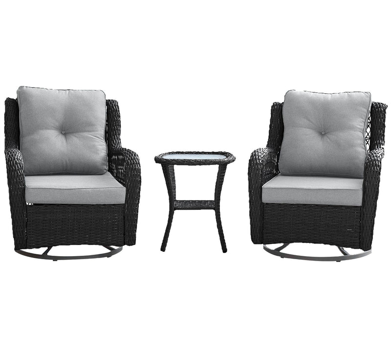 Fruttuo Swivel Steel Rattan 3-Piece Patio Conversation Set — View 5