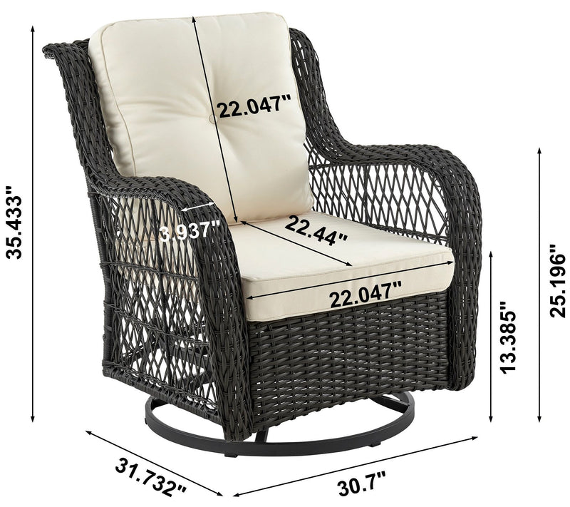 Fruttuo Swivel Steel Rattan 3-Piece Patio Conversation Set — View 6