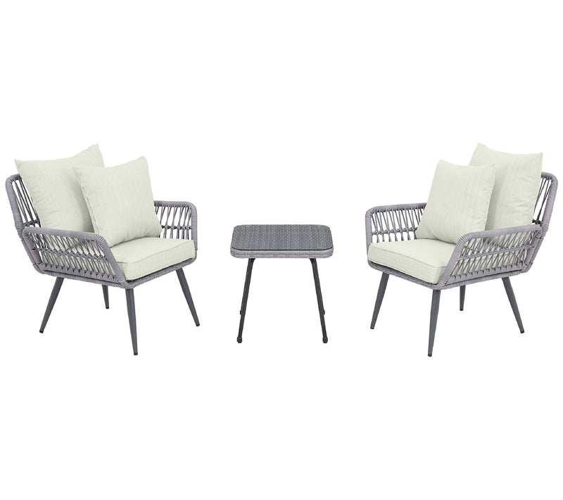 Cannes Rope Wicker 3-Piece Patio Conversation Set with Cushion — View 3