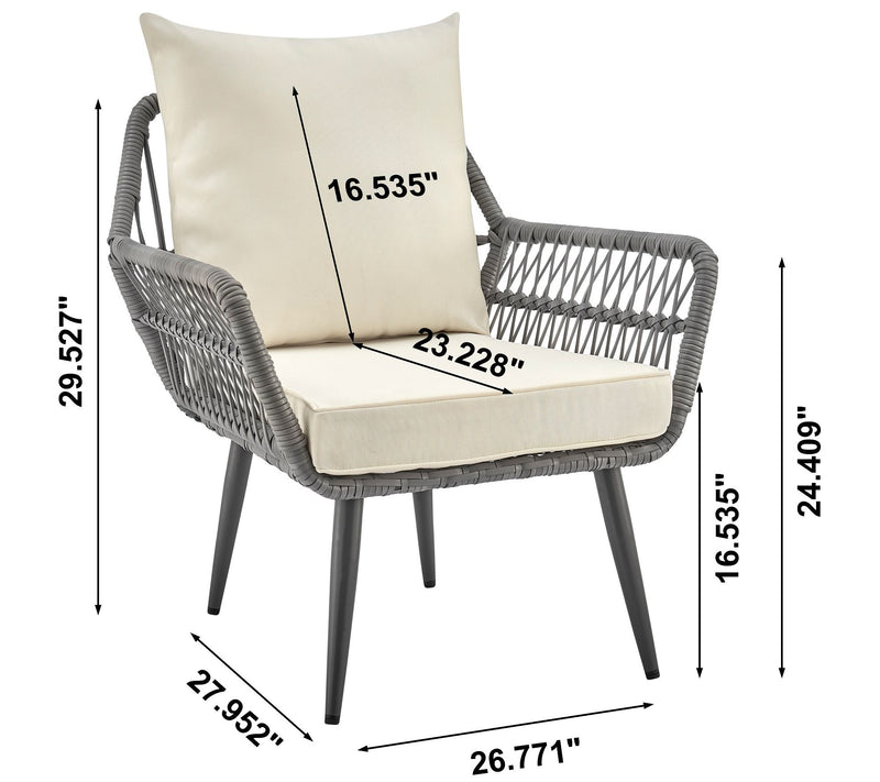 Cannes Rope Wicker 3-Piece Patio Conversation Set with Cushion — View 6