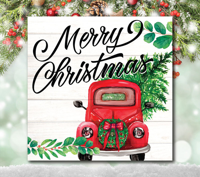 Courtside Market Red Christmas Truck 16x16 Canv as Wall Art — Main view