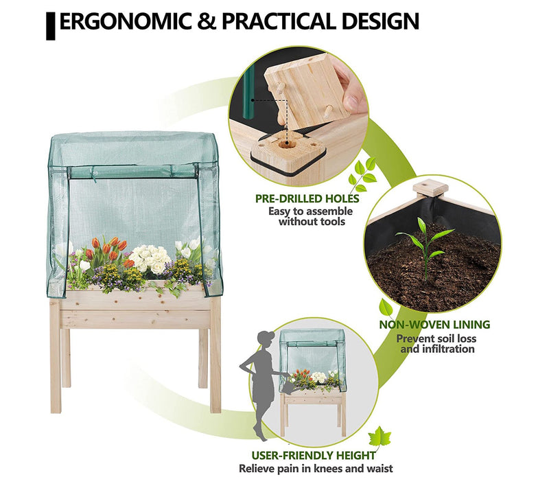 Backyard Expressions Elevated Wood Gardening Be d w/ Greenhous — View 6