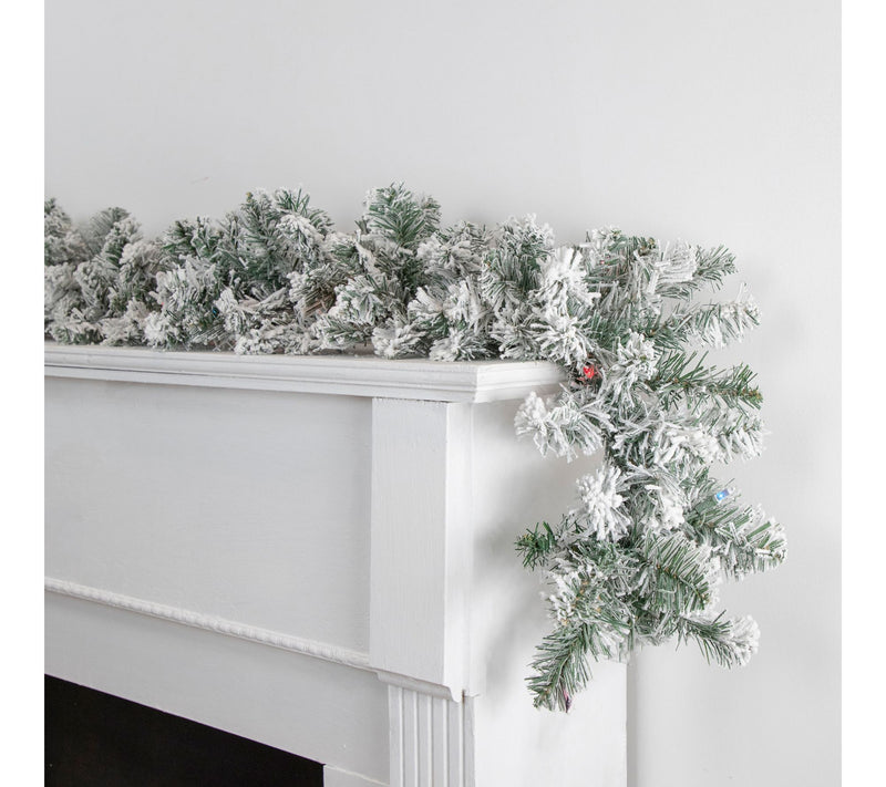 Northlight 9' x 10" Flocked Madison Pine Garlan d Multi Lights — View 7