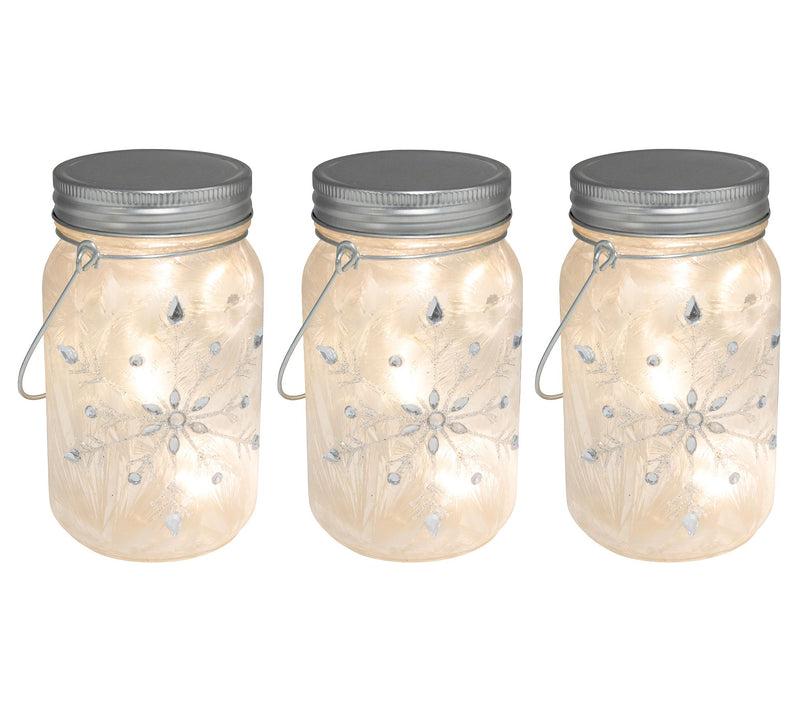 LumaBase 3ct Battery-Operated Snowflake Glass Mason Jars — View 3