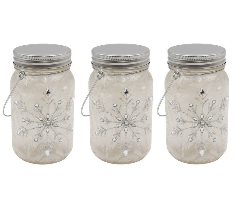 LumaBase 3ct Battery-Operated Snowflake Glass Mason Jars — View 5