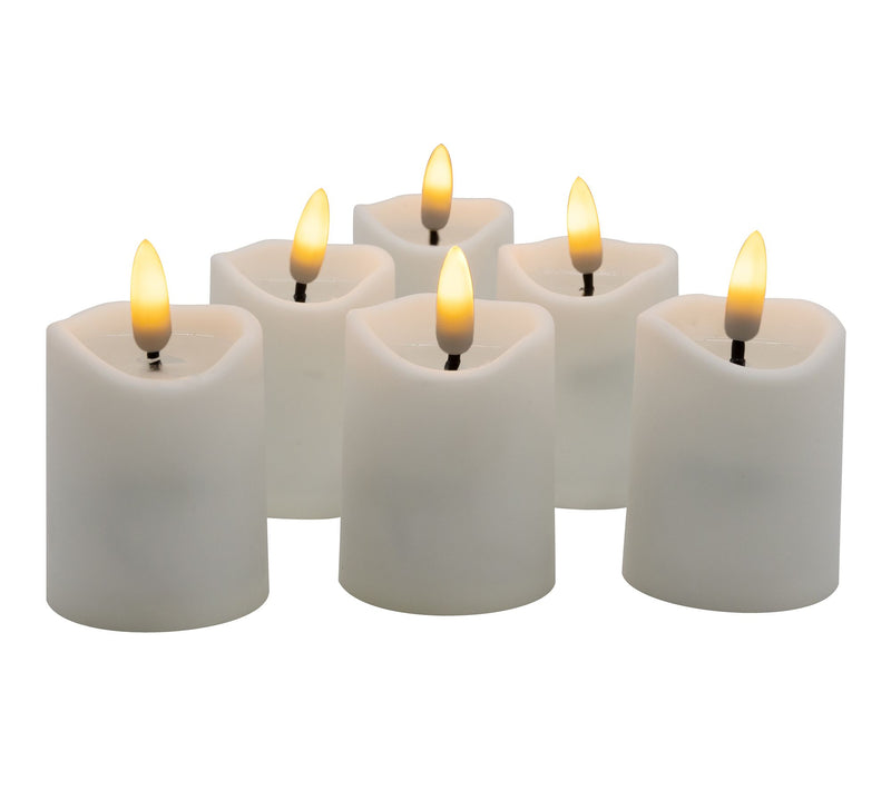 LumaBase 6ct Battery-Operated 3D Wick Flame Mini Pillars — View 3
