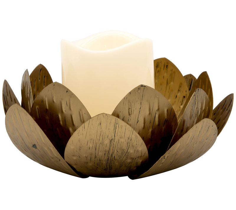 LumaBase Gold Leaf Candleholder w/ Battery-Operated Candle — View 3