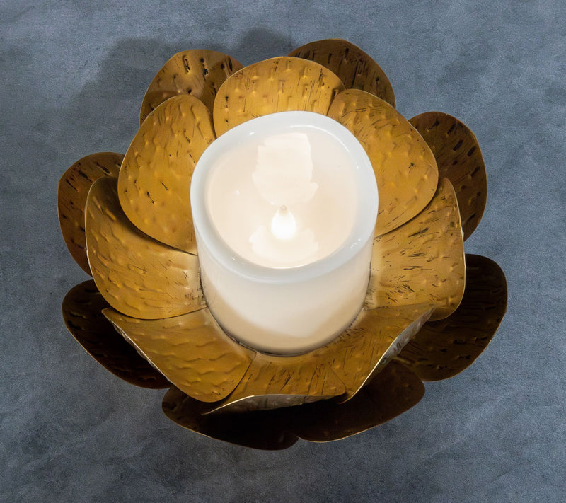 LumaBase Gold Leaf Candleholder w/ Battery-Operated Candle — View 6