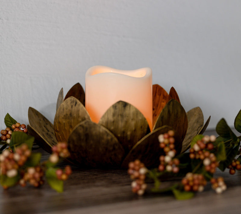 LumaBase Gold Leaf Candleholder w/ Battery-Operated Candle — View 7