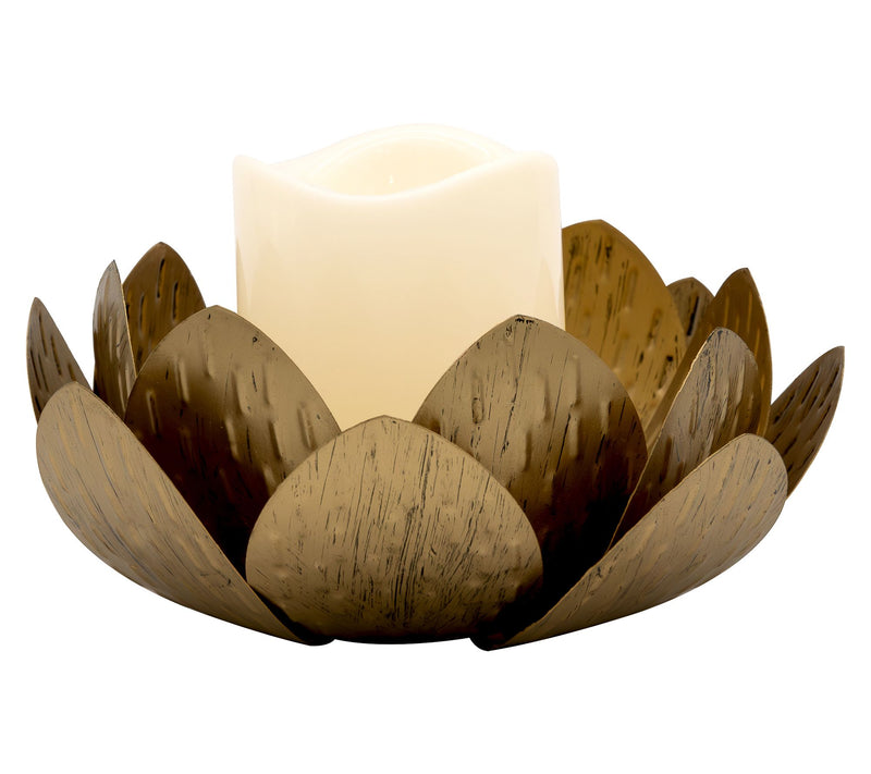 LumaBase Gold Leaf Candleholder w/ Battery-Operated Candle — View 4