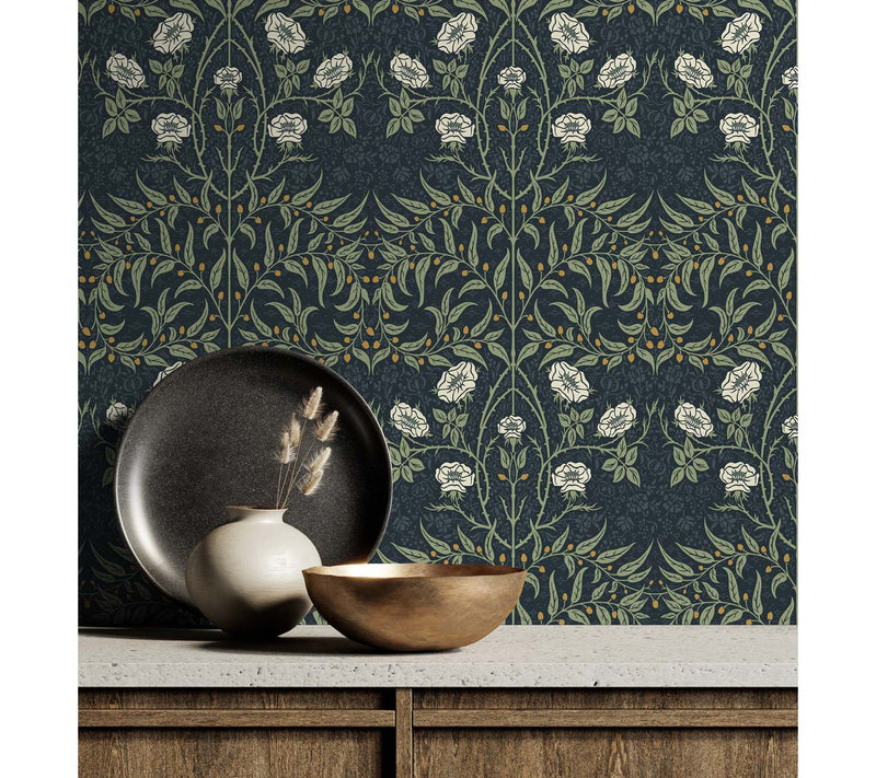 NextWall Stenciled Floral Vintage Peel and Stick Wallpaper — View 10