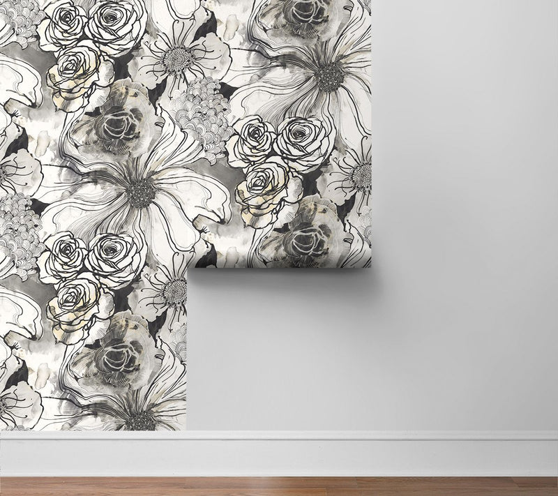 Harry & Grace Ink Rose Floral Peel and Stick Wallpaper — View 3