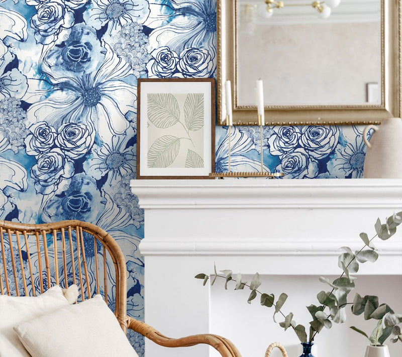 Harry & Grace Ink Rose Floral Peel and Stick Wallpaper — View 9