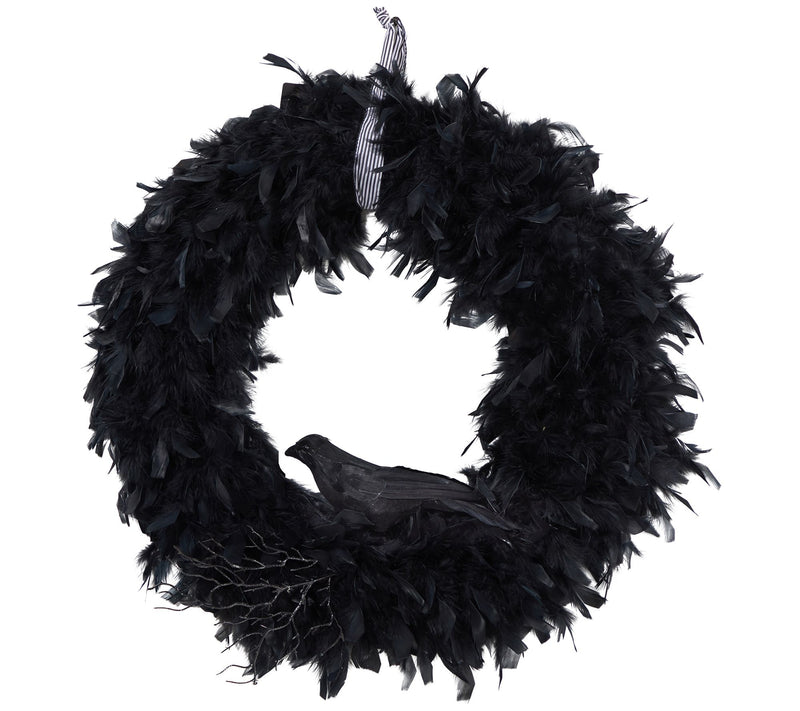 Nearly Natural 30" Halloween Raven Feather Wreath — View 3