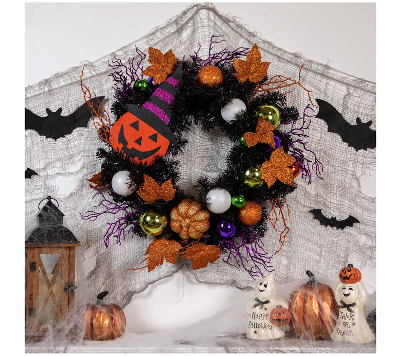 Northlight Jack-O'-Lantern in Witches Hat Hallo ween Wreath 24 — View 5