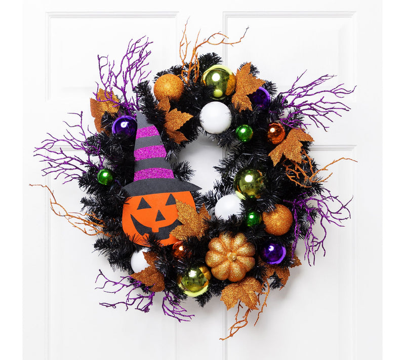 Northlight Jack-O'-Lantern in Witches Hat Hallo ween Wreath 24 — View 6