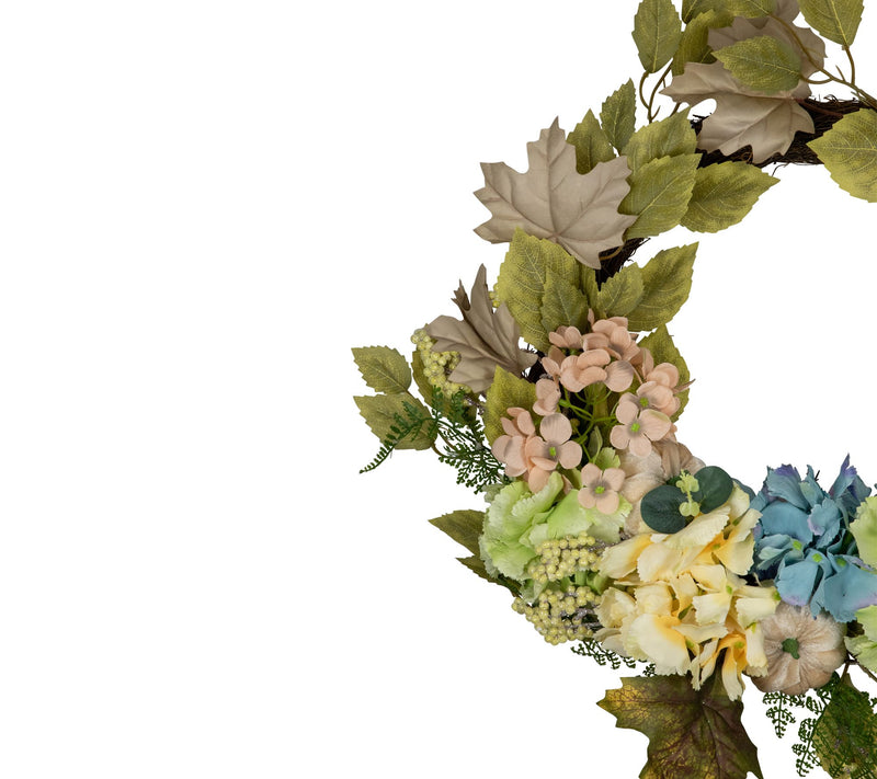 Northlight Green, Blue Floral & Gourds Thanksgiving Wreath — View 4