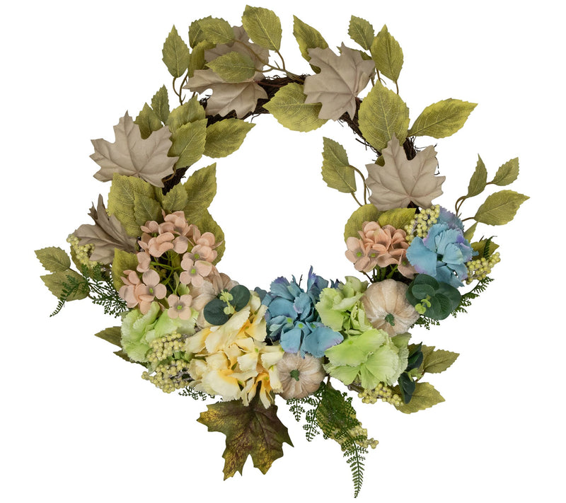 Northlight Green, Blue Floral & Gourds Thanksgiving Wreath — View 3