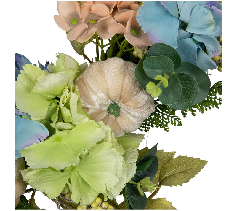 Northlight Green, Blue Floral & Gourds Thanksgiving Wreath — View 5