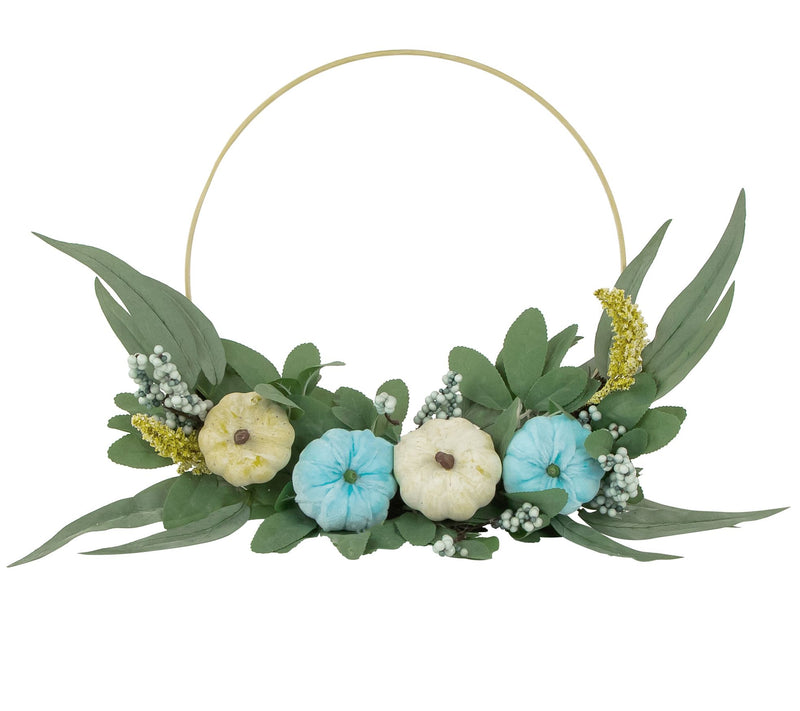 Northlight Blue Pumpkins & Foliage Thanksgiving Half Wreath — View 3