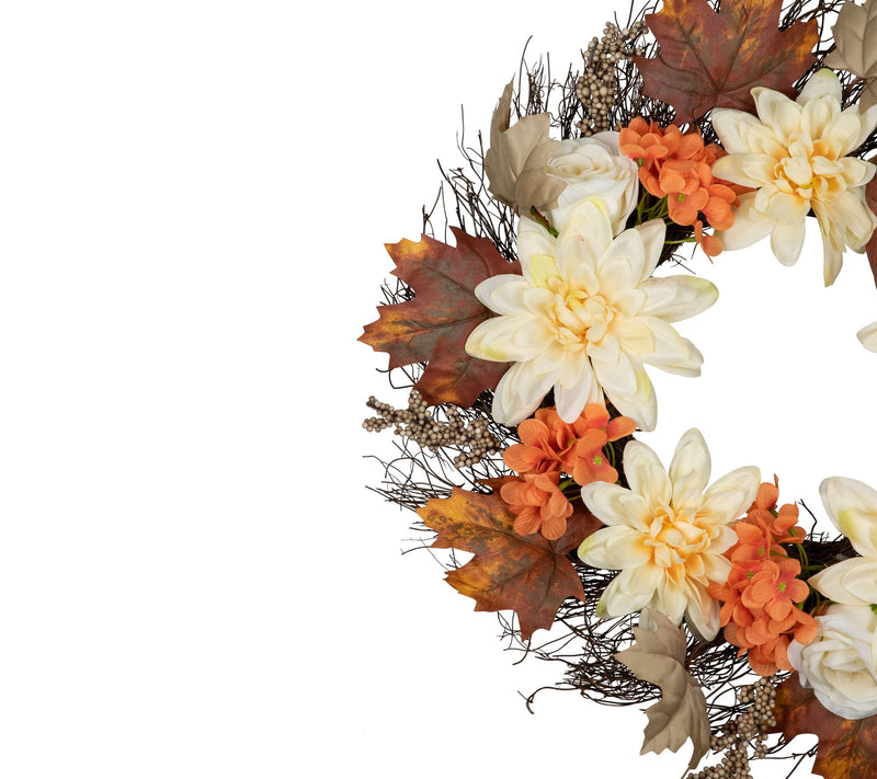 Northlight Orange & Cream Floral Fall Harvest Wreath — View 4