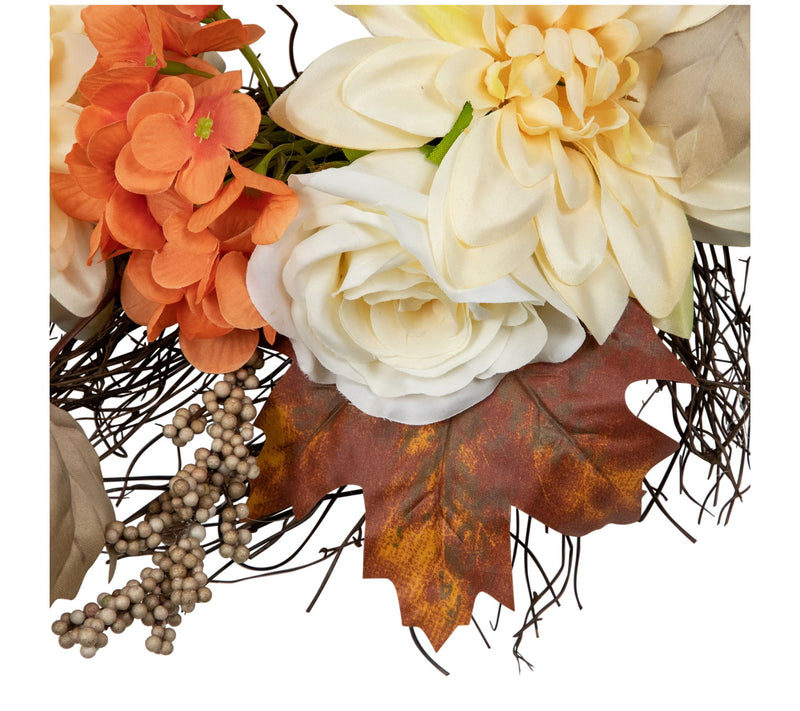 Northlight Orange & Cream Floral Fall Harvest Wreath — View 5