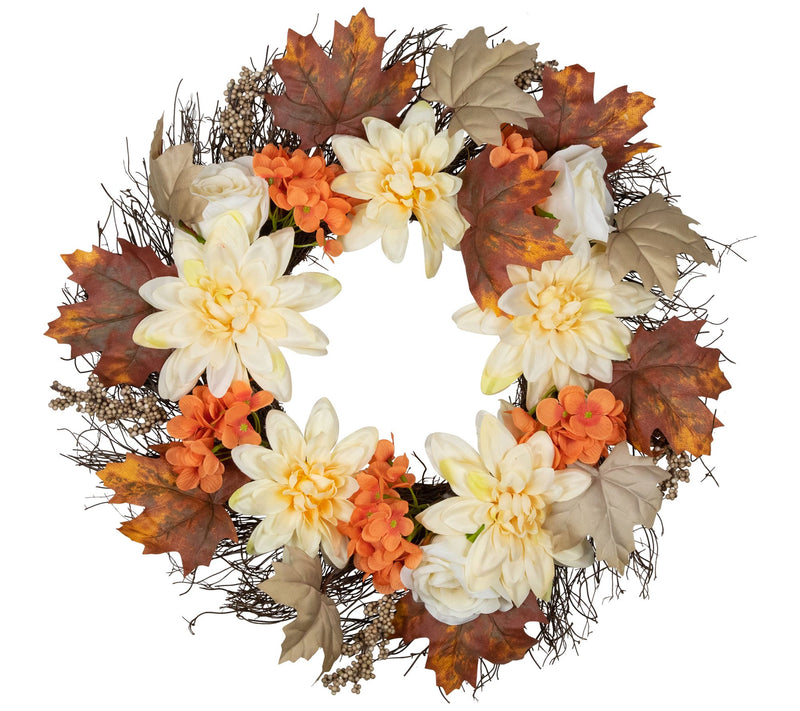 Northlight Orange & Cream Floral Fall Harvest Wreath — Main view