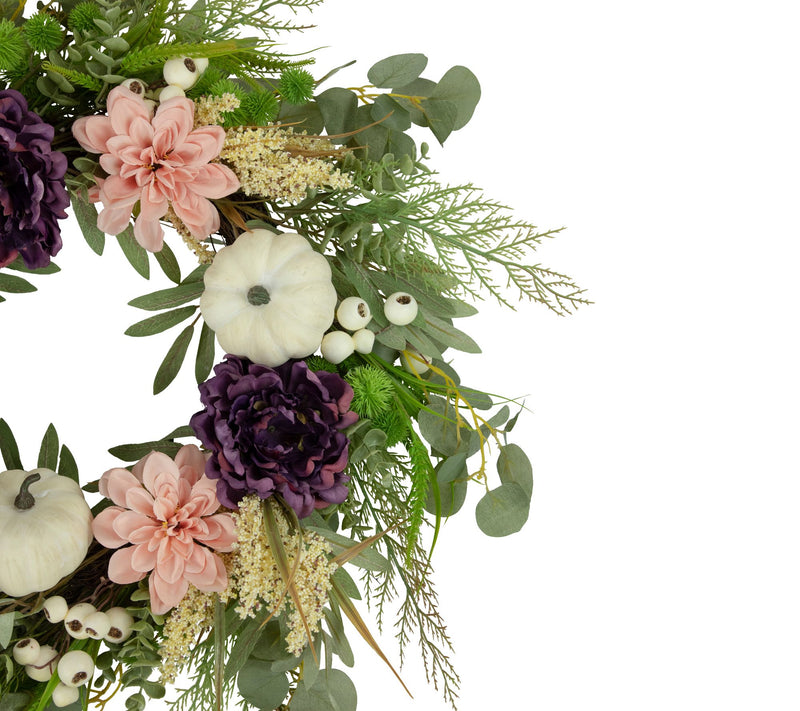 Northlight Peony & Pumpkin Fall Harvest Wreath 24" — View 4