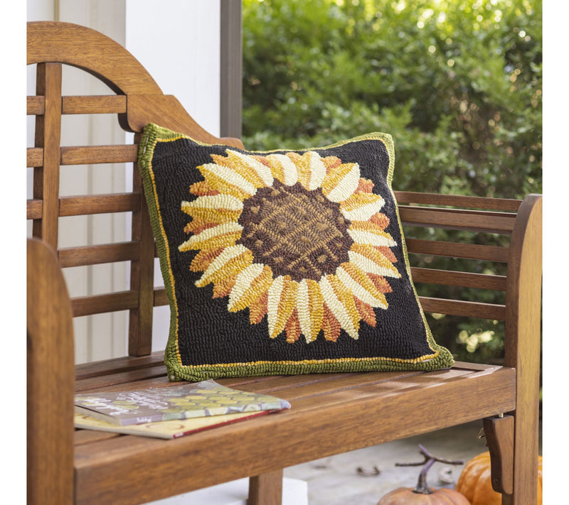Evergreen Indoor/Outdoor Sunflower Hooked Throw  Pillow — View 4