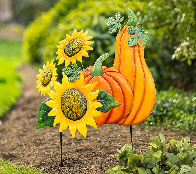 Evergreen S/2 Embossed Pumpkin & Sunflower Stak es — View 8