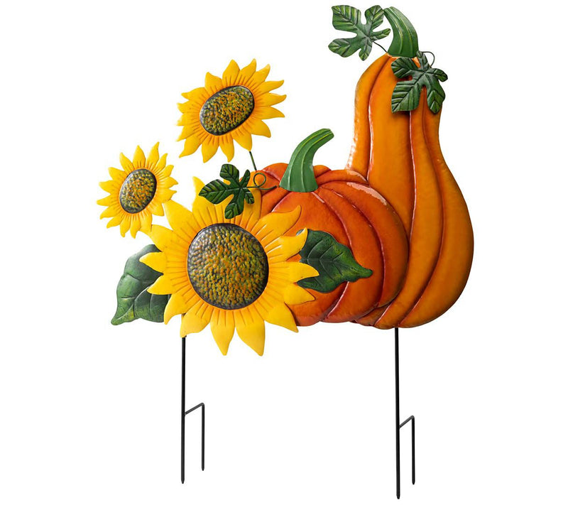 Evergreen S/2 Embossed Pumpkin & Sunflower Stak es — View 3
