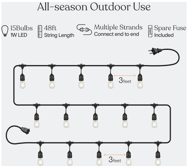 Brightech Ambience Pro LED 1W S14 48 Ft HangingString Lights — View 4