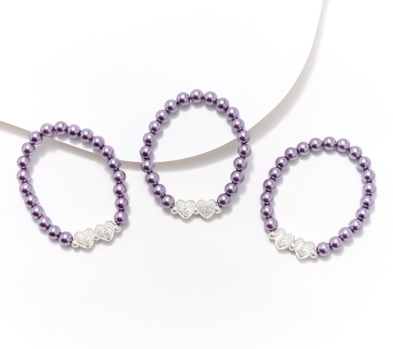 Faithful Heart 3Pc Faux Pearl Bracelets w/ Angel Wings by Valerie — Main view