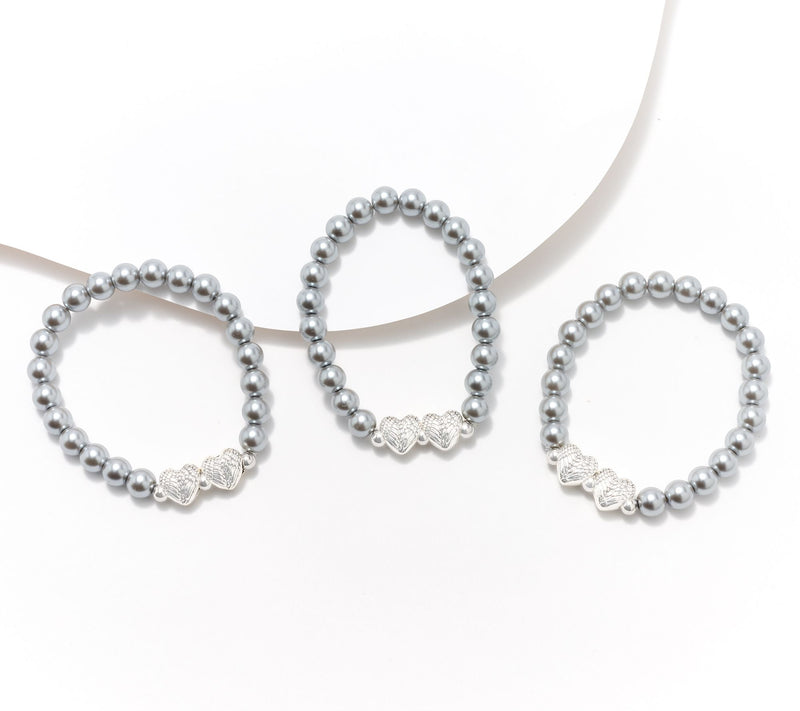 Faithful Heart 3Pc Faux Pearl Bracelets w/ Angel Wings by Valerie — View 10