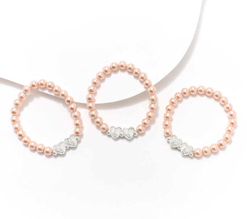 Faithful Heart 3Pc Faux Pearl Bracelets w/ Angel Wings by Valerie — View 13