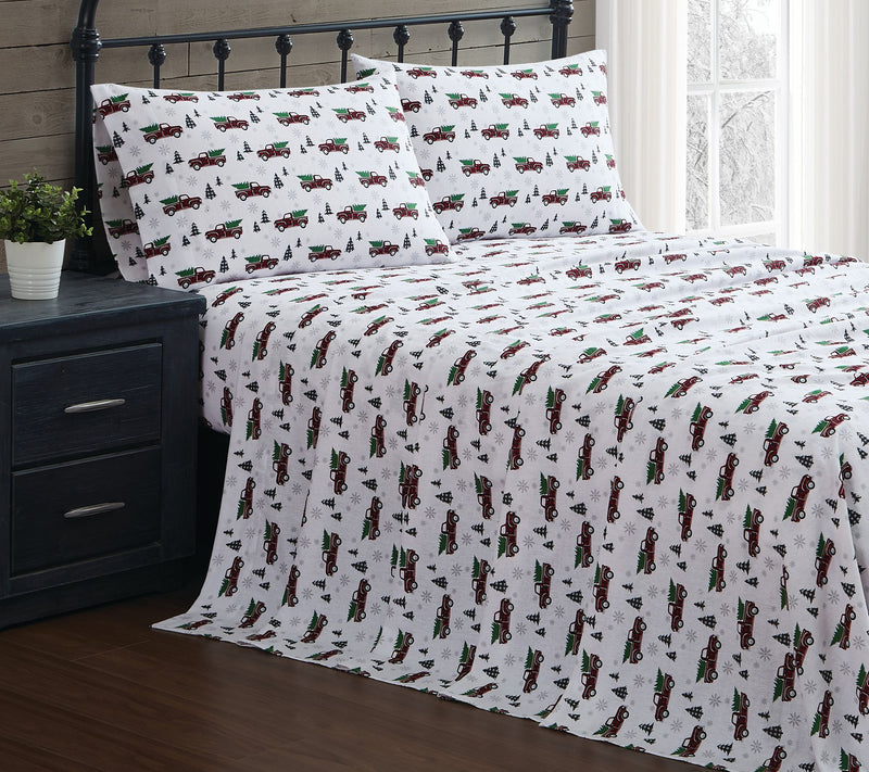 Truly Soft Holiday Truck Twin Flannel Sheet Set — Main view