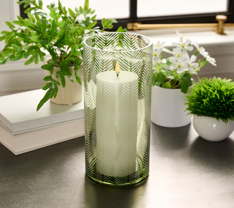 Lightscapes Large Etched Glass Hurricane with Flameless Candle — Main view