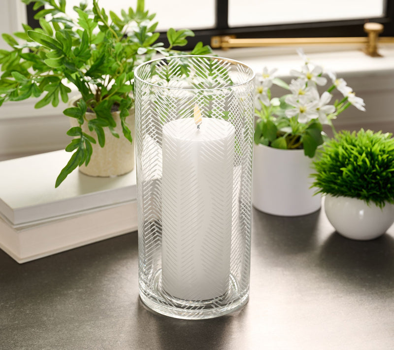 Lightscapes Large Etched Glass Hurricane with Flameless Candle — View 5