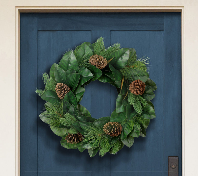 Puleo 24" Wreath with Magnolia Leaves & Pine Cones — View 5