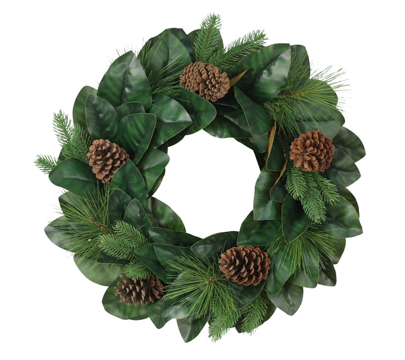 Puleo 24" Wreath with Magnolia Leaves & Pine Cones — View 3