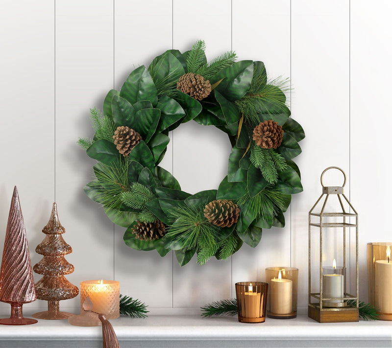 Puleo 24" Wreath with Magnolia Leaves & Pine Cones — View 6