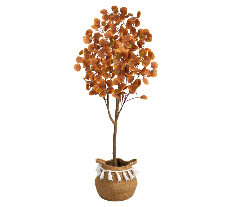 Nearly Natural 5-ft Artificial Autumn EucalyptuTree w Basket — Main view