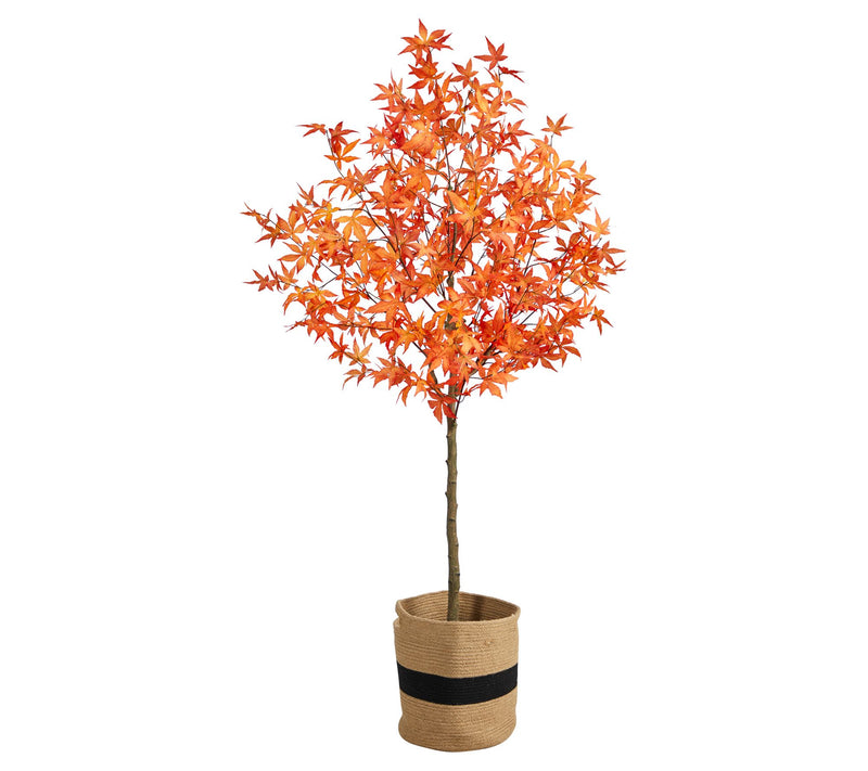 Nearly Natural 6-ft Artificial Autumn Maple Trewith Basket — View 3