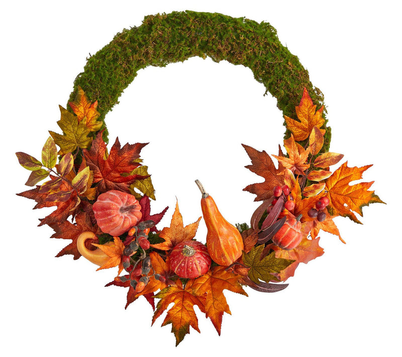 Nearly Natural 20" Autumn Pumpkin, Gourd and Fall Leaf  Wreath — Main view