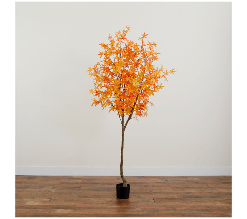 Nearly Natural 7-ft Autumn Maple Artificial Fall Tree - Orange — View 6