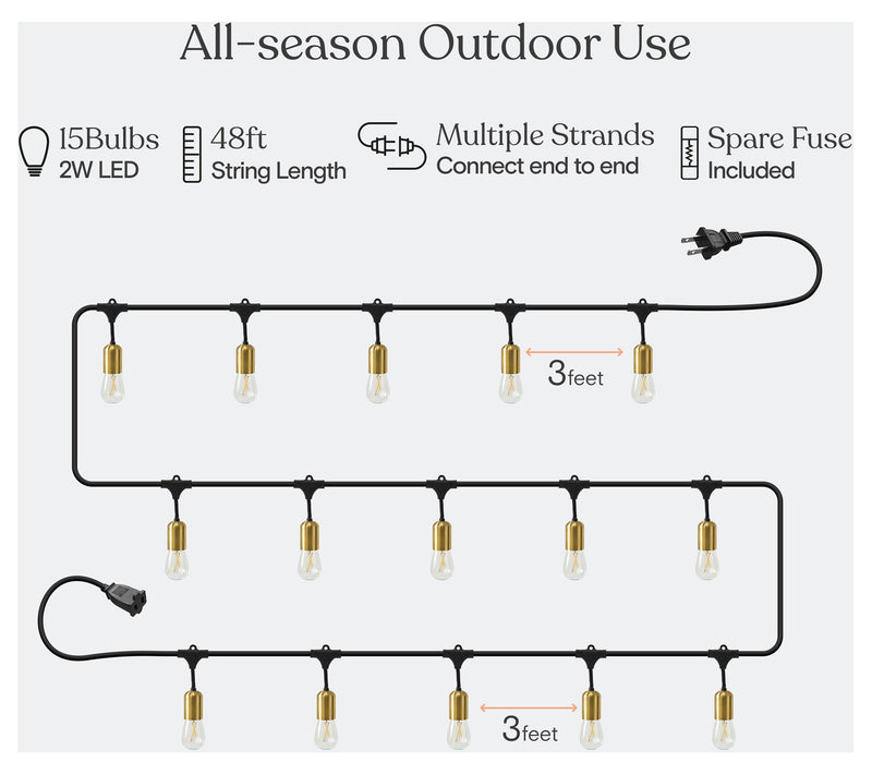 Brightech Glow LED 2W S14 2700K 48Ft Hanging String Lights — View 8