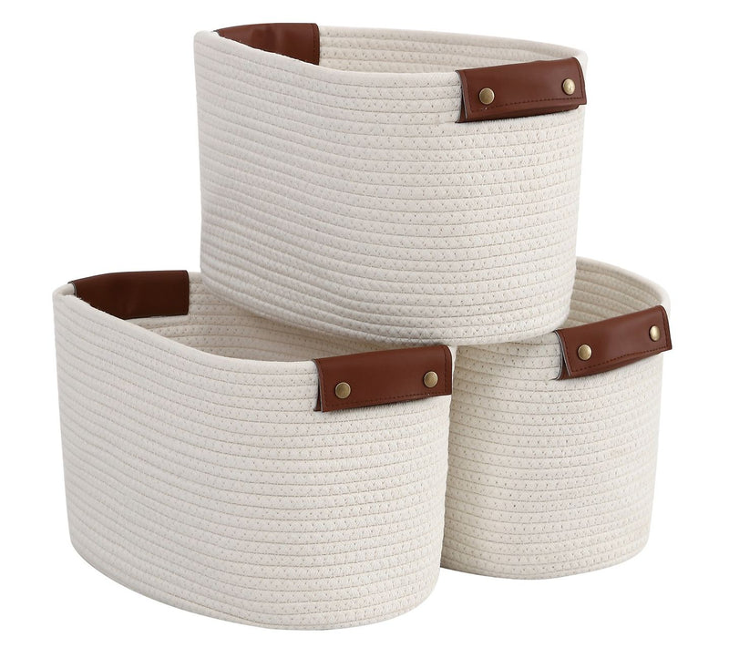 Ornavo Home 3 Pack Cotton Rope Storage Basket wth Handles — View 15